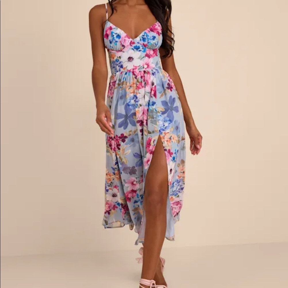 Lulus light blue floral midi dress